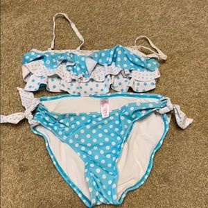 Justice White and Blue Ruffle Bikini Set